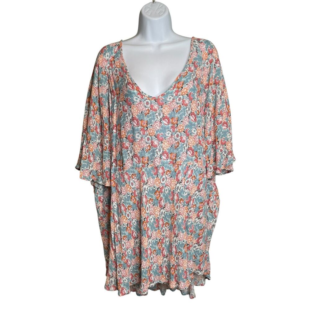 Cynthia‎ Rowley Pink Floral Flutter Sleeve Top Size 3X Fairy Botanical Boho